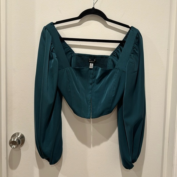 Teal bustier long sleeve cropped top - Picture 2 of 4